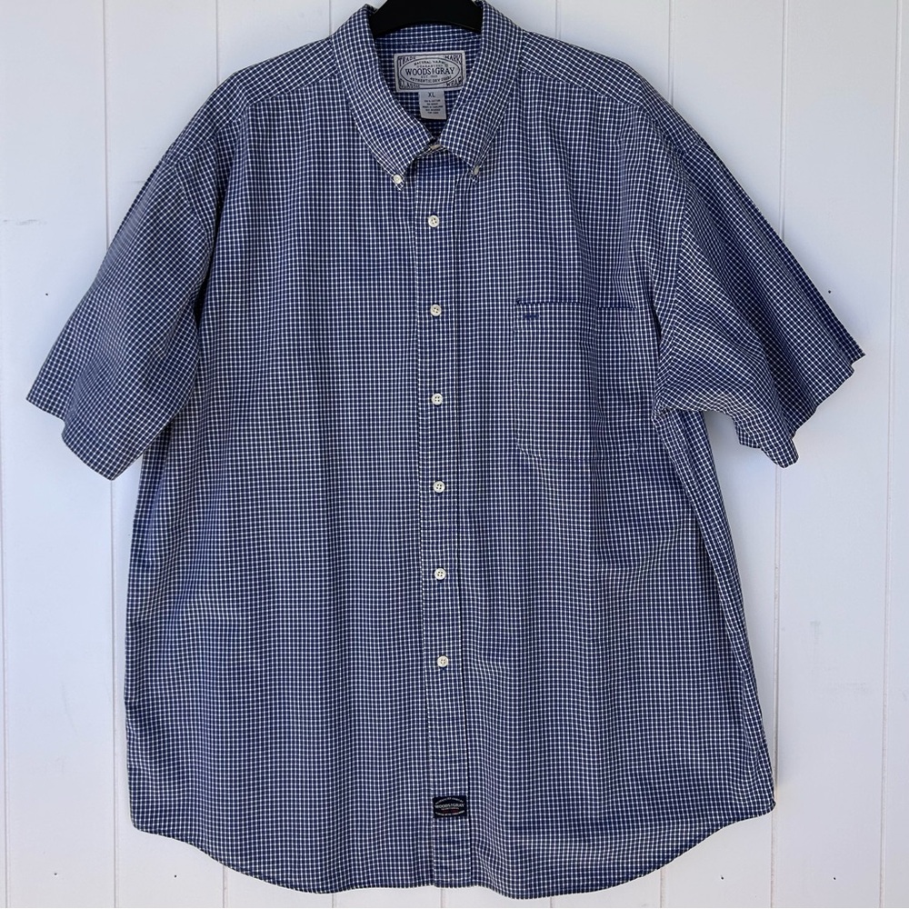 Woods & Gray Men’s Button‎ Down Shirt Short Sleeves  Blue & White Check Size XL